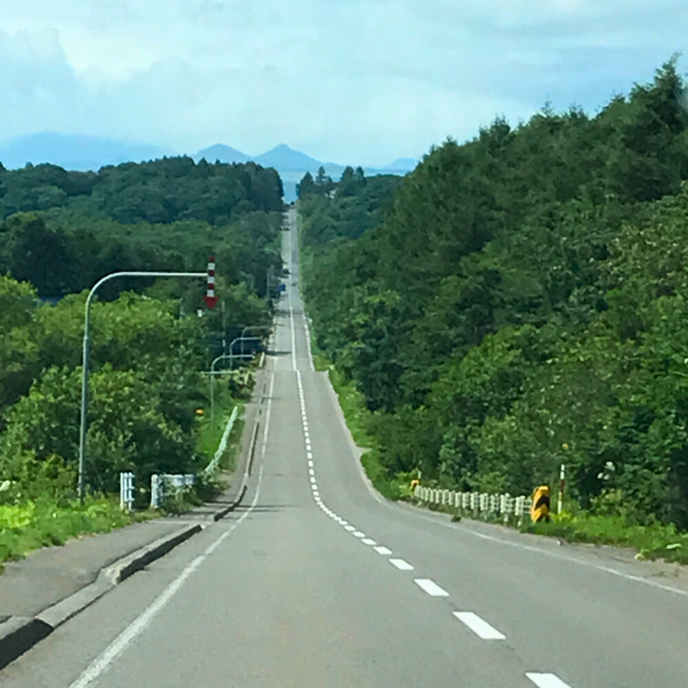 ドライブの様子。北海道らしい道が伸びてる。
