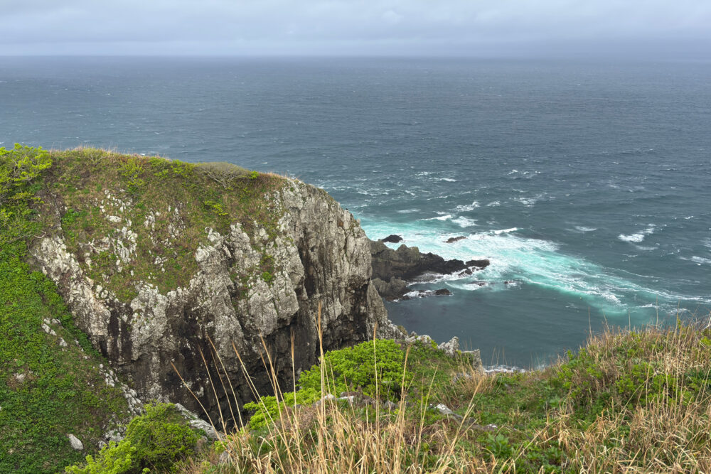 展望台からみた景色。断崖に波が打ち付けている。