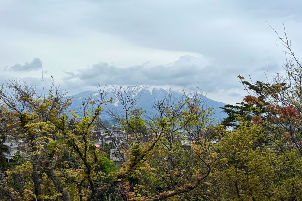 高台部の庭園から見た岩木山