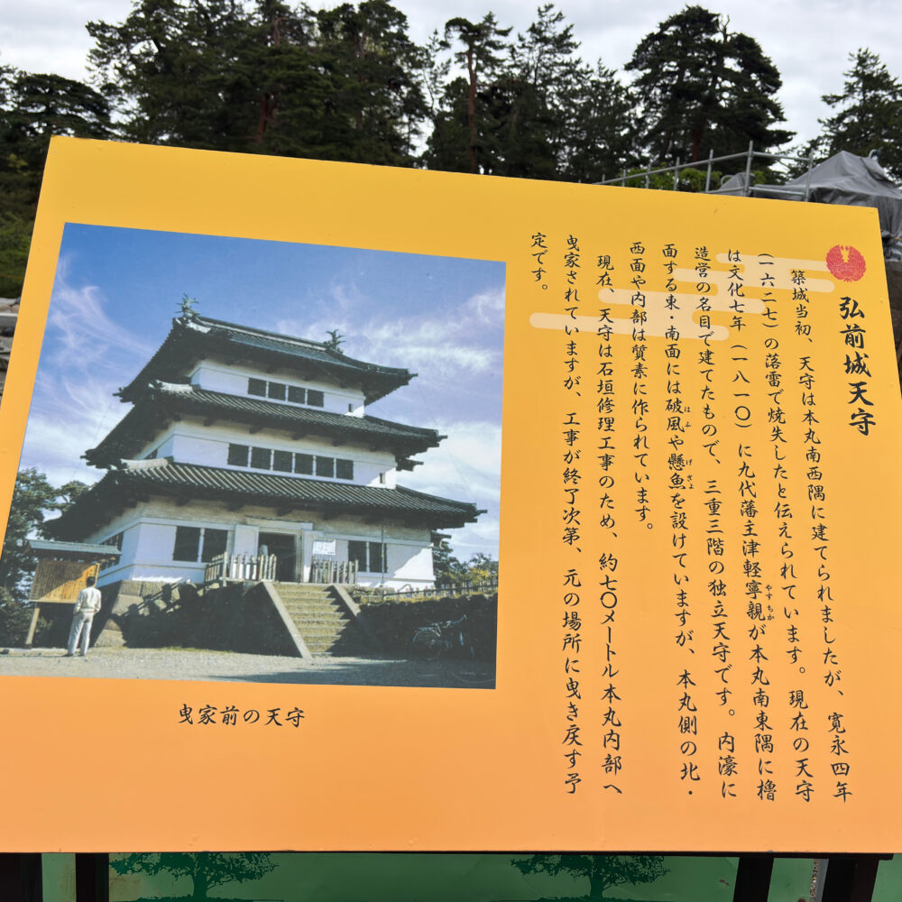 移転前(工事前)の弘前城の様子が書かれた看板