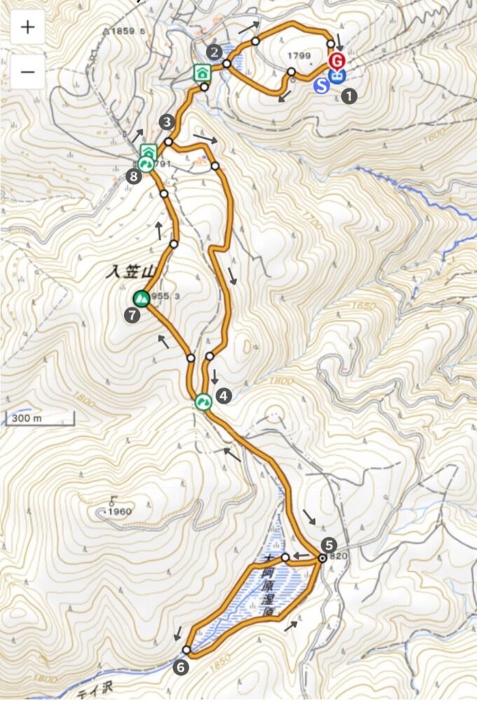 入笠山のハイキングルート