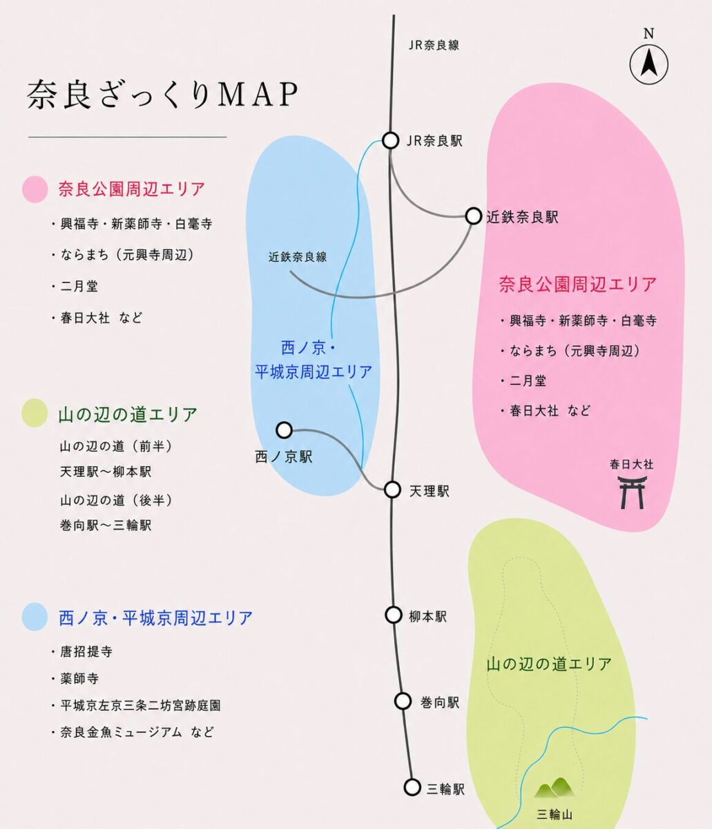 奈良で訪れたエリアマップ
